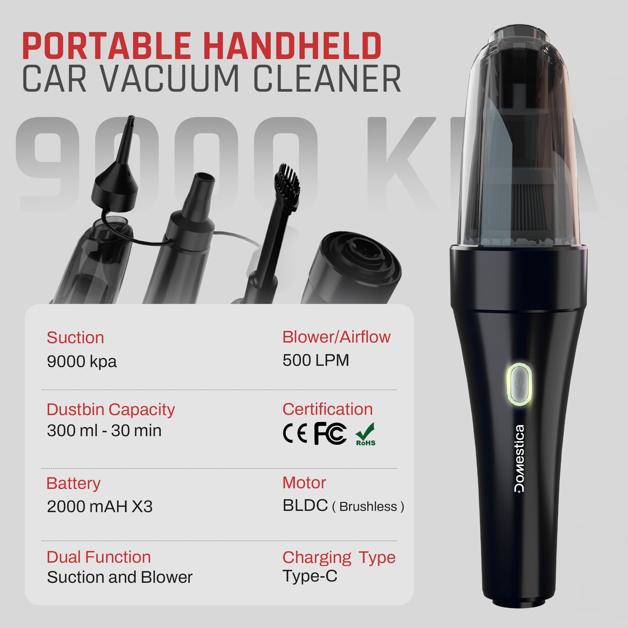 4-in-1 Cordless Car Vacuum Cleaner