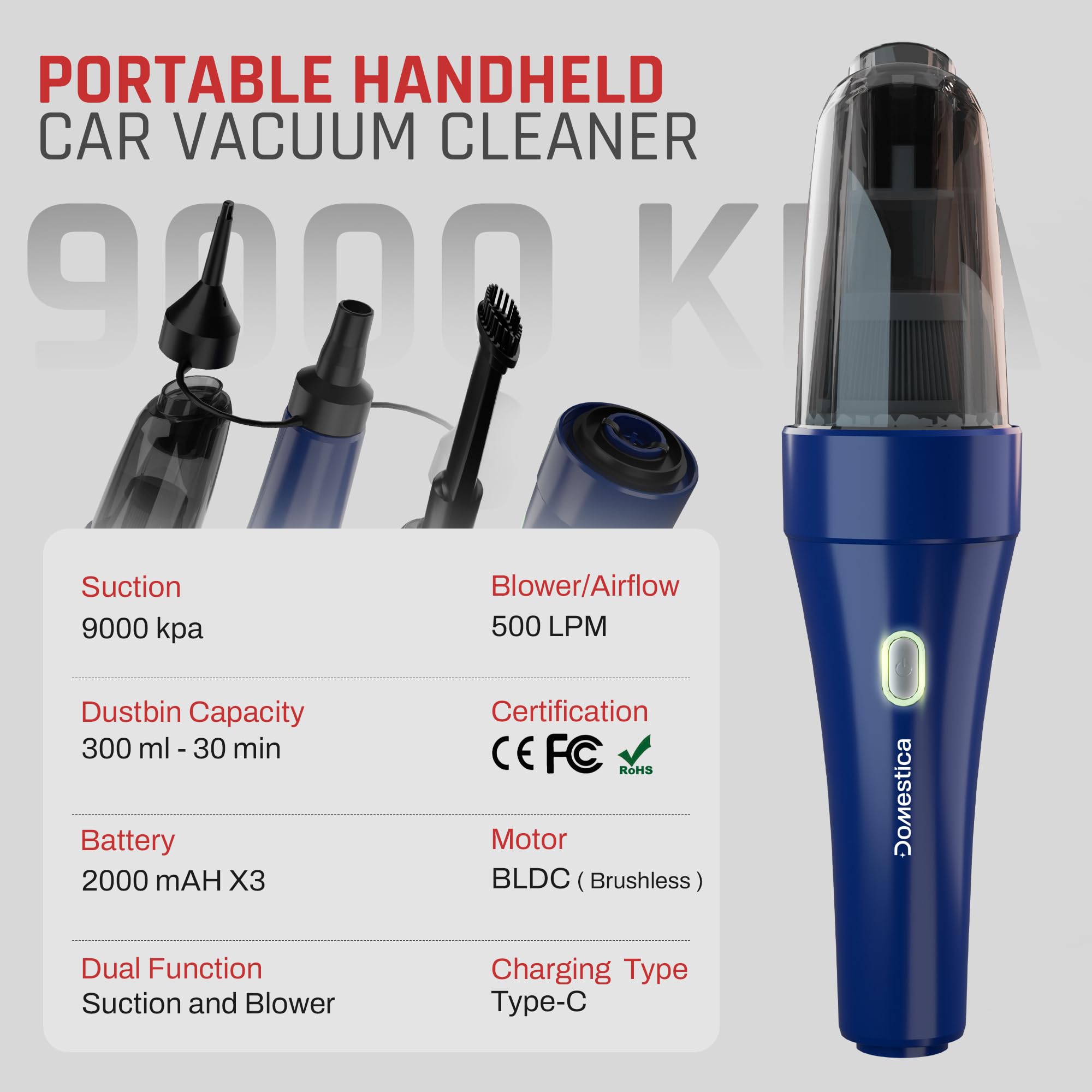 4-in-1 Cordless Car Vacuum Cleaner